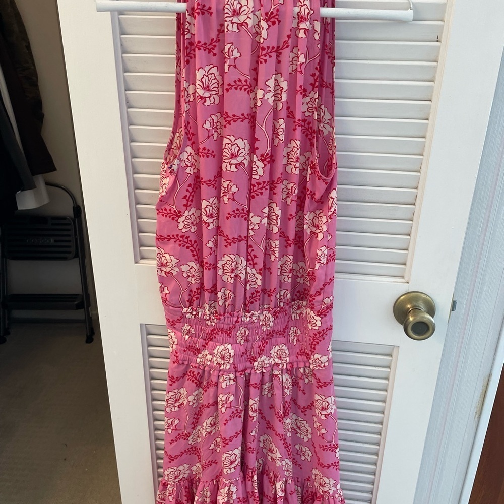 ALC Cody Floral Print 100% silk halter midi hot pink dress almost new - Picture 2 of 4